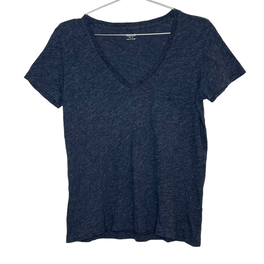 MADEWELL Whisper Cotton V Neck Pocket Tee Shirt Heathered Marled Blue